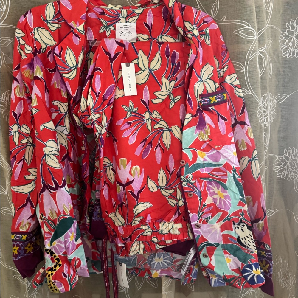 Anthropologie Red Floral Pajama Set